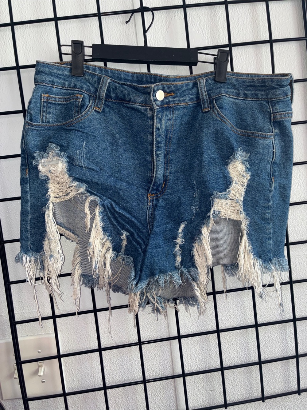 Fashion Nova Ripped Frayed Hem Denim Shorts - Blue